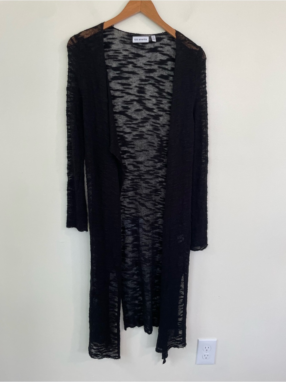 525 America Linen Blend Slub Knit Longline Duster Cardigan XS Extra Small Black